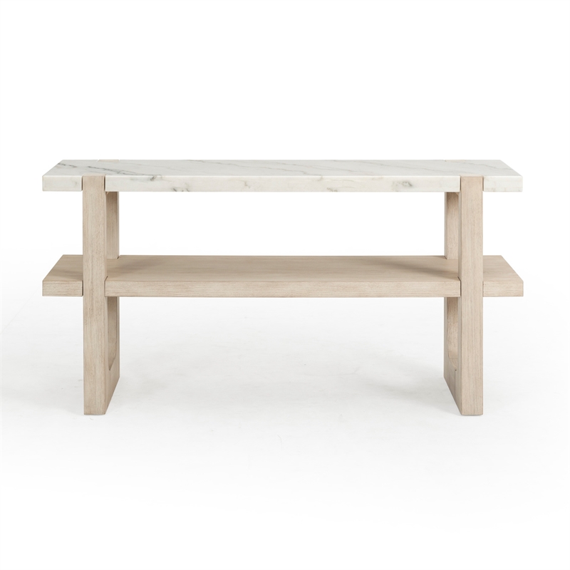 Maklaine Modern Marble Console Table in Sun-Bleached Ash Brown