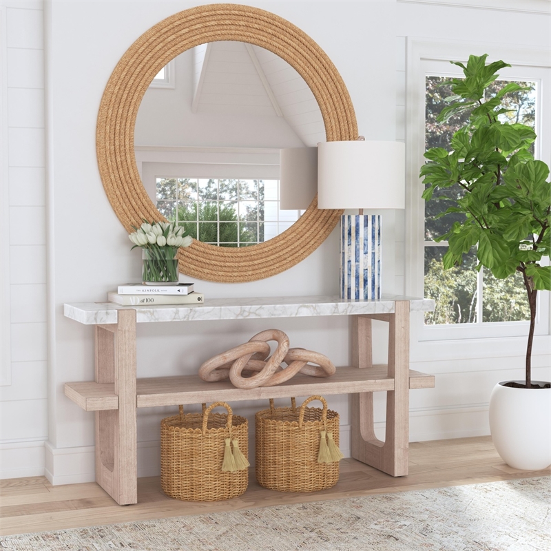 Maklaine Modern Marble Console Table in Sun-Bleached Ash Brown