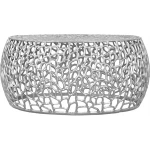 Maklaine Scrollwork Modern Solid Aluminum Coffee Table in Silver