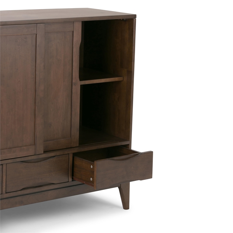 Maklaine Solid Rubberwood Walnut Brown Storage Cabinet Rectangular 48