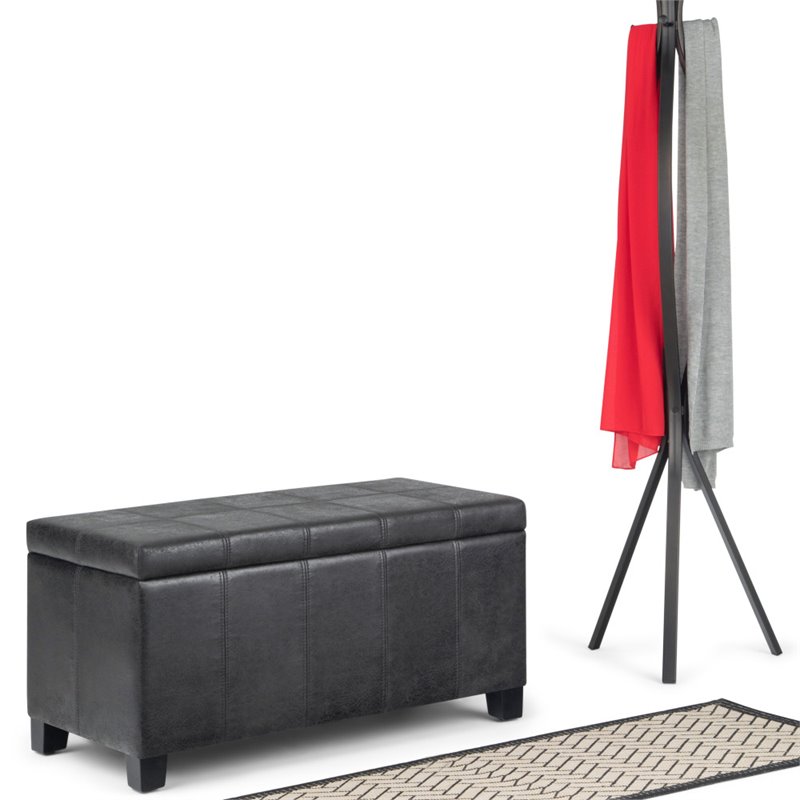 Maklaine Modern / Contemporary Faux Leather Storage Ottoman Bench in Black