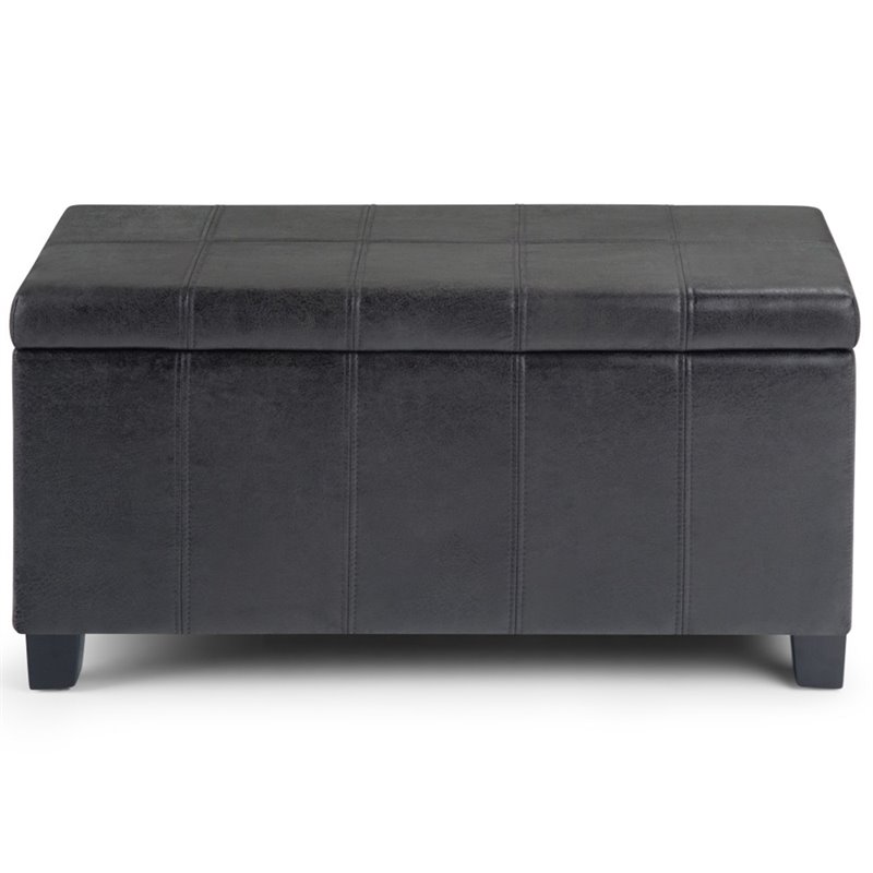 Maklaine Modern / Contemporary Faux Leather Storage Ottoman Bench in Black