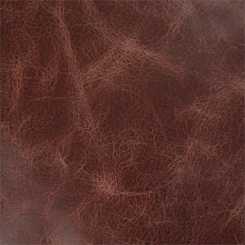 Maklaine Genuine Leather Distressed Brown Pouf Round Fully Assembled