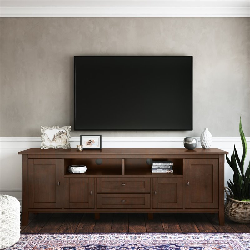 Maklaine Solid Wood Russet Brown TV Media Stand Rectangular 72