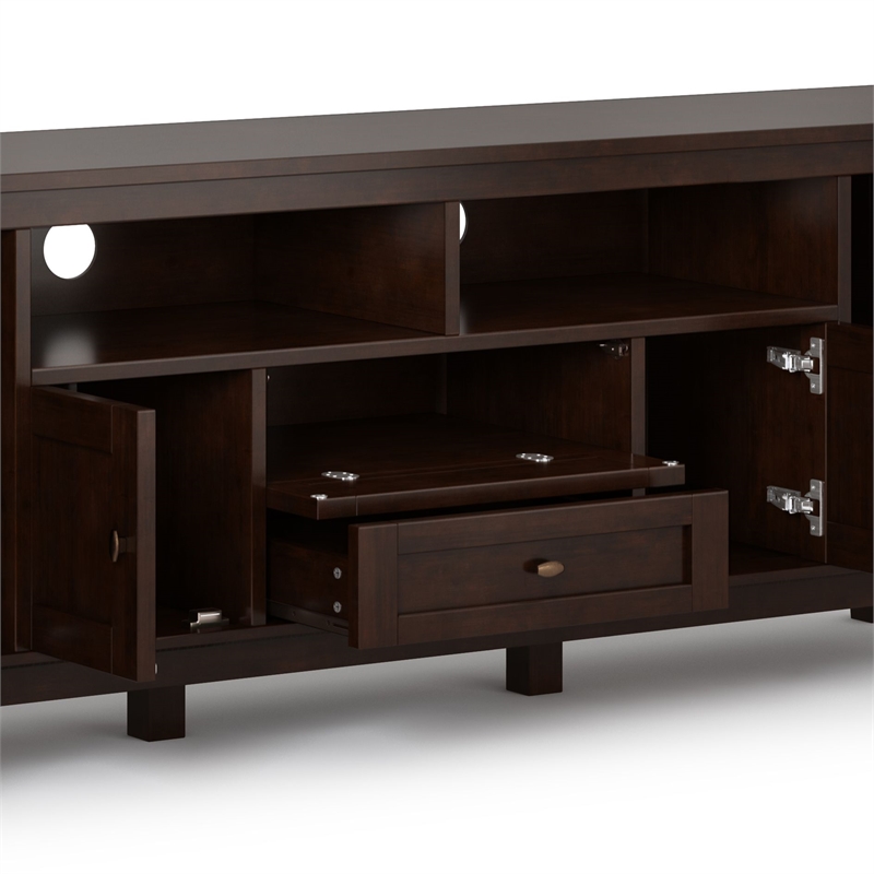 Maklaine Solid Wood Russet Brown TV Media Stand Rectangular 72