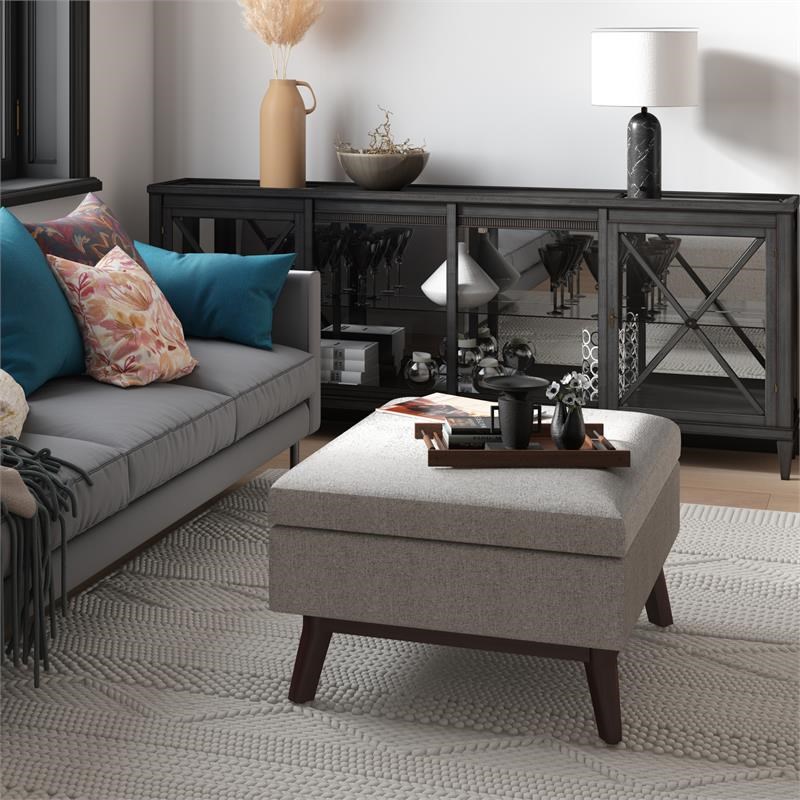Maklaine Rectangle Coffee Table Storage Ottoman in Cloud Gray Polyester Fabric
