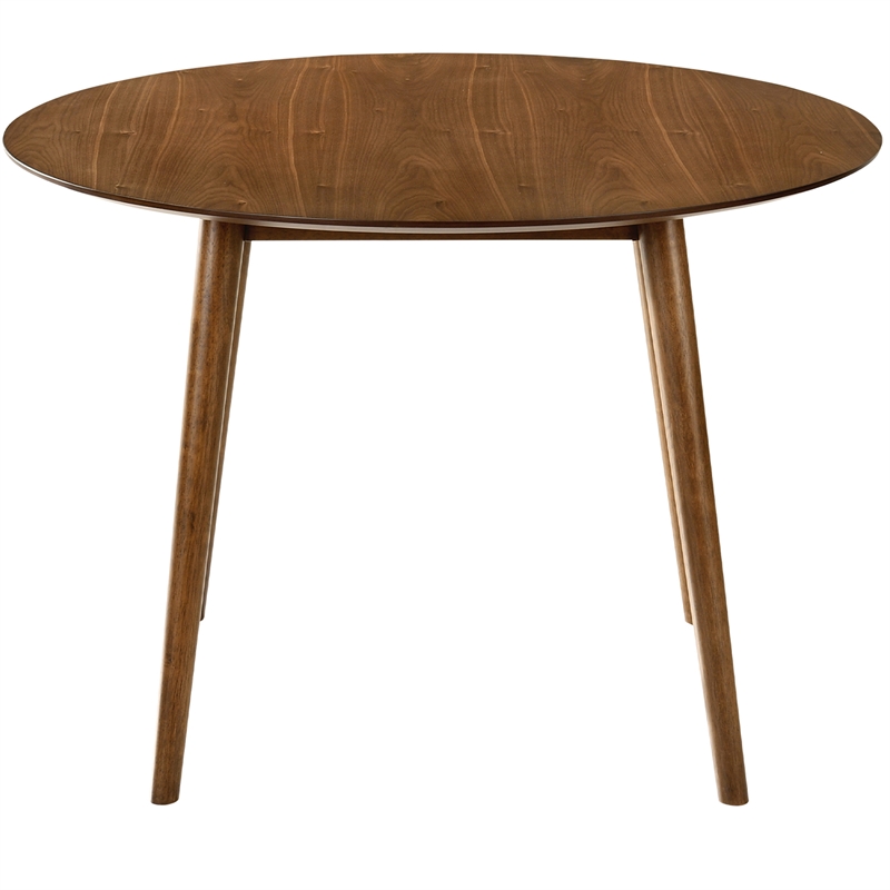 Maklaine Round Scandinavian Design Contemporary Wood Dining Table in Walnut