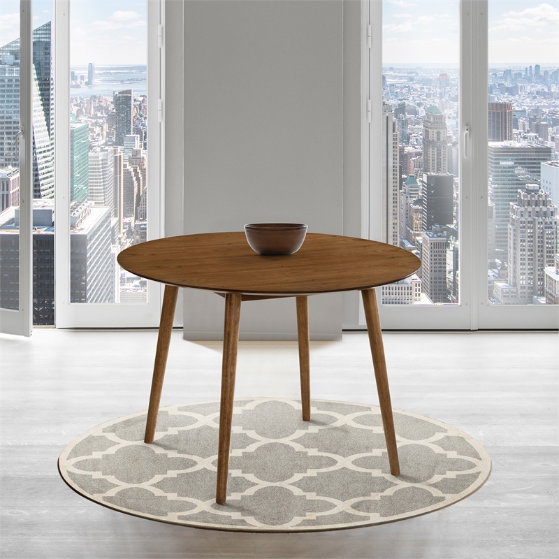 Maklaine Round Scandinavian Design Contemporary Wood Dining Table in Walnut