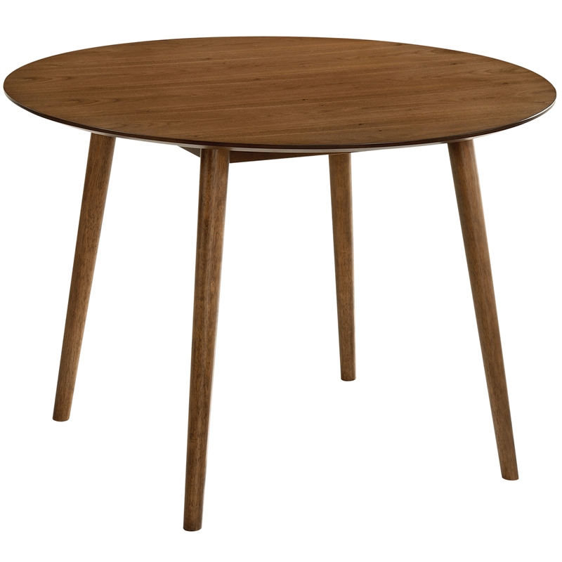 Maklaine Round Scandinavian Design Contemporary Wood Dining Table in Walnut