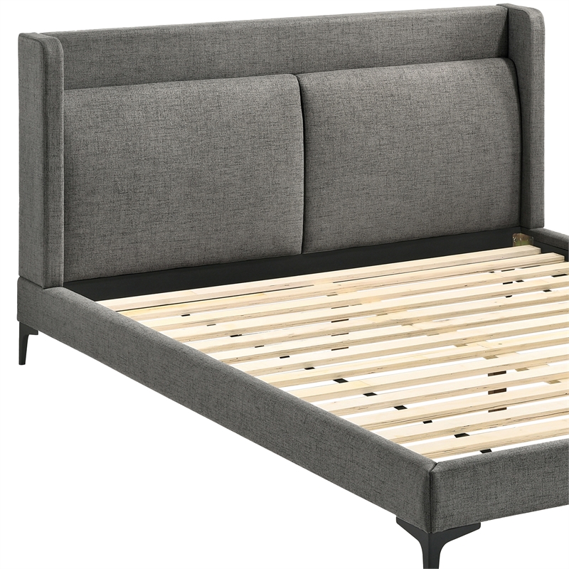 Maklaine Modern Fabric/Wood/Metal Queen Platform Bed in Gray/Black