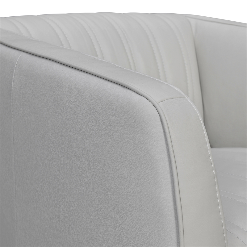 Maklaine Modern Genuine Leather Swivel Barrel Chair in Dove Gray