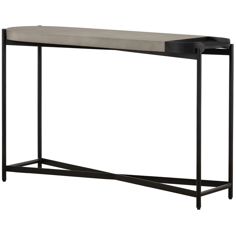 Maklaine Modern Metal/Concrete Stone Console Table in Gray/Black
