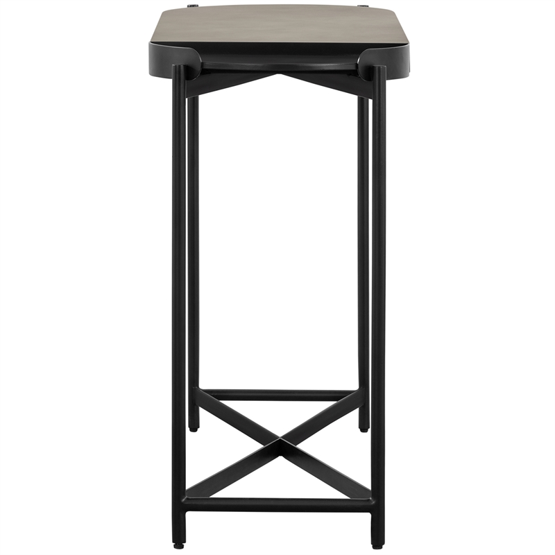Maklaine Modern Metal/Concrete Stone Console Table in Gray/Black