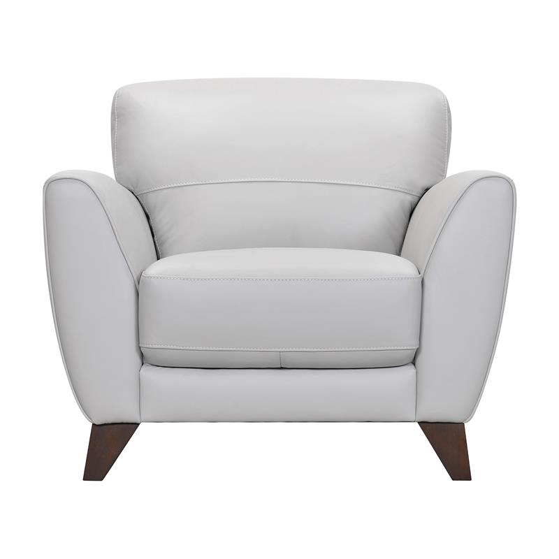 Maklaine Modern Genuine Leather/Wood Chair in Dove Gray/Brown
