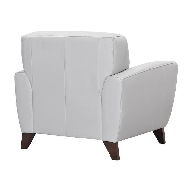Maklaine Modern Genuine Leather/Wood Chair in Dove Gray/Brown