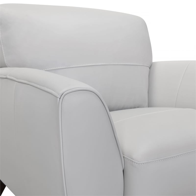 Maklaine Modern Genuine Leather/Wood Chair in Dove Gray/Brown