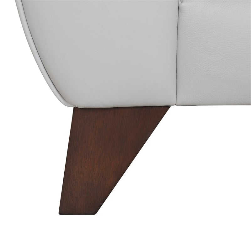 Maklaine Modern Genuine Leather/Wood Chair in Dove Gray/Brown