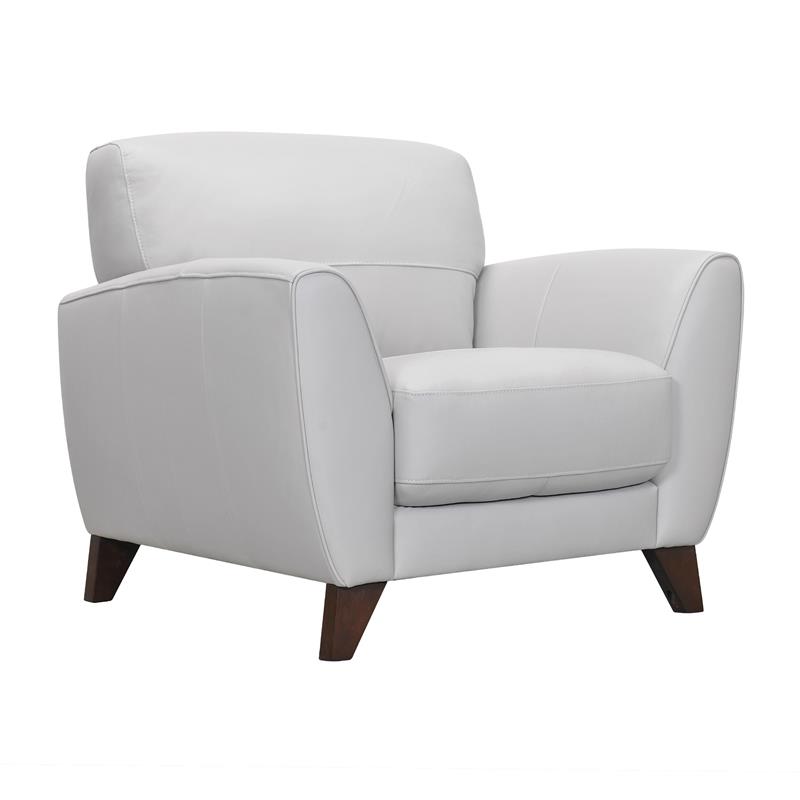 Maklaine Modern Genuine Leather/Wood Chair in Dove Gray/Brown