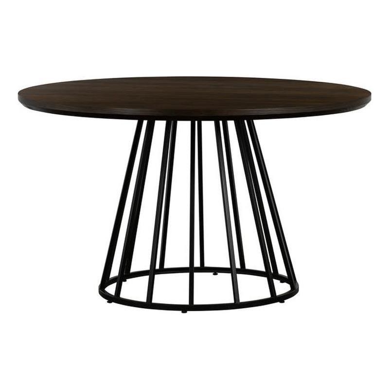Maklaine Round Contemporary Oak Veneer Wood/Metal Dining Table in Oak