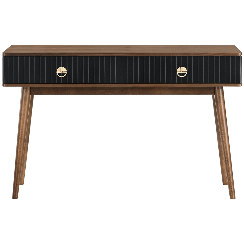 Maklaine Modern Wood ad Veneer Console Table in Black/Walnut