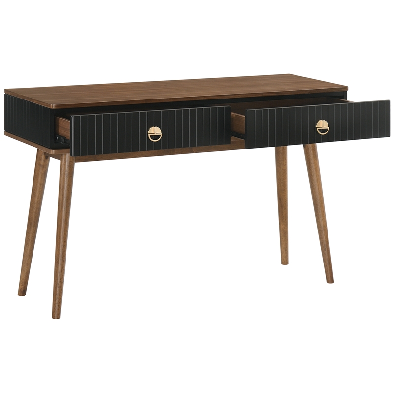 Maklaine Modern Wood ad Veneer Console Table in Black/Walnut
