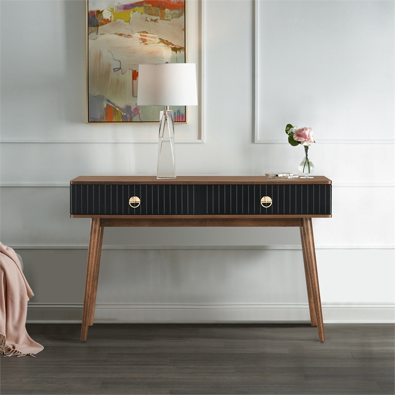 Maklaine Modern Wood ad Veneer Console Table in Black/Walnut