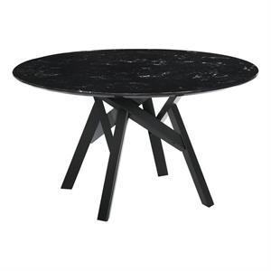 Maklaine 54&quot Round Modern Black Marble Dining Table with Black Wood Legs