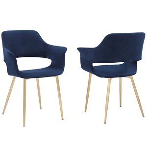 Maklaine 18.5&quot Modern Fabric Dining Room Chair in Blue (Set of 2)