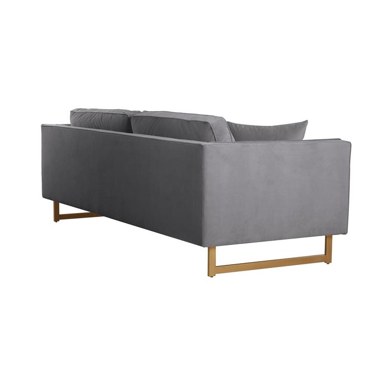 Maklaine Modern Velvet/Metal/Wood Sofa in Gray/Antique Brass