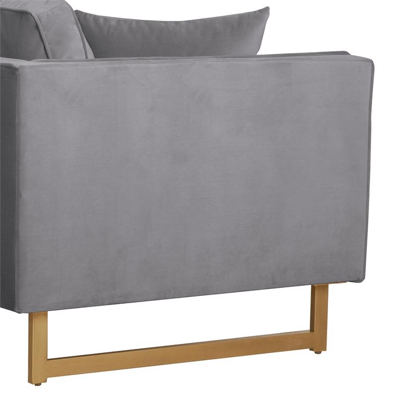 Maklaine Modern Velvet/Metal/Wood Sofa in Gray/Antique Brass