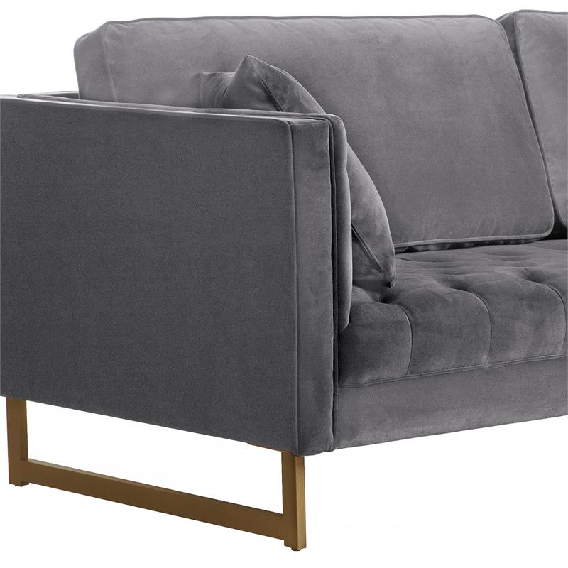 Maklaine Modern Velvet/Metal/Wood Sofa in Gray/Antique Brass