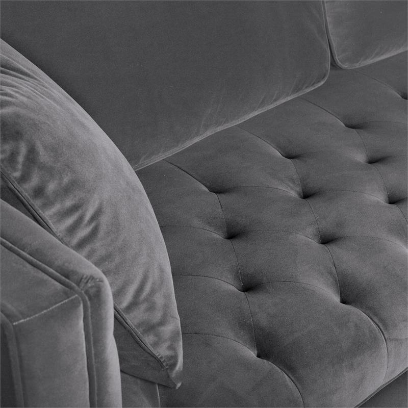 Maklaine Modern Velvet/Metal/Wood Sofa in Gray/Antique Brass