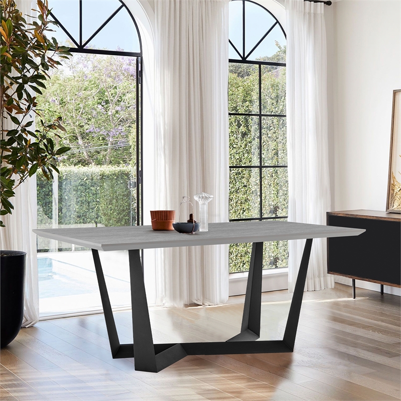 Maklaine Rectangular Modern Metal Dining Table in Black/Gray