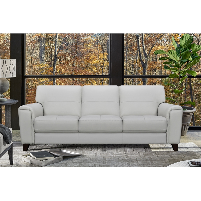 Maklaine Square Modern Leather Arm Sofa with Wood Frame in Gray