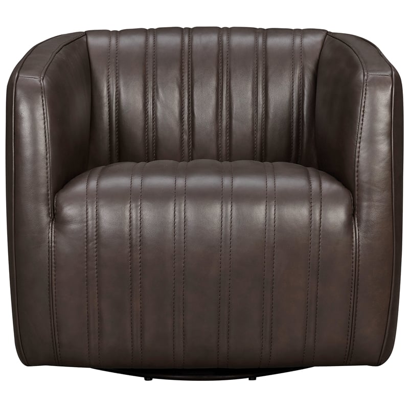 Maklaine Modern / Contemporary Leather Swivel Barrel Chair in Espresso