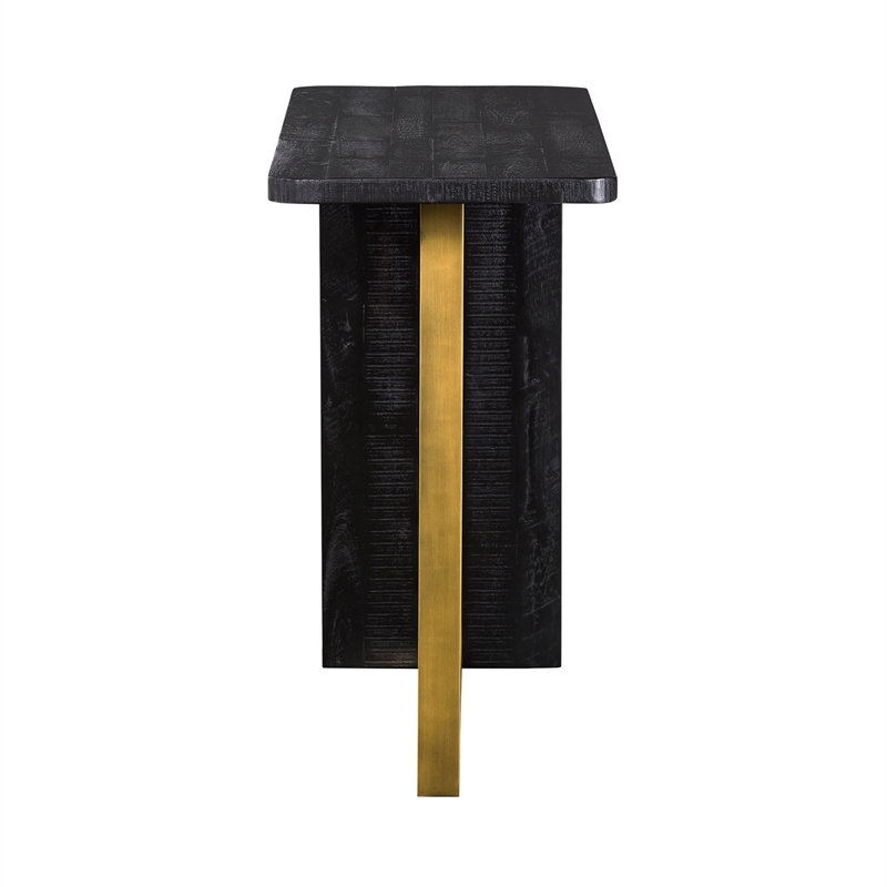 Maklaine Modern Acacia Wood/Metal Console Table in Black/Antique Brass