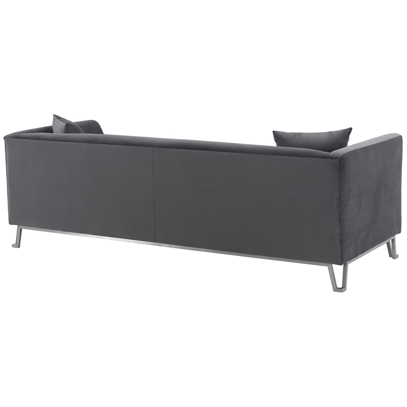 Maklaine Modern Fabric Upholstered/Metal Sofa in Gray/Brushed Stainless Steel