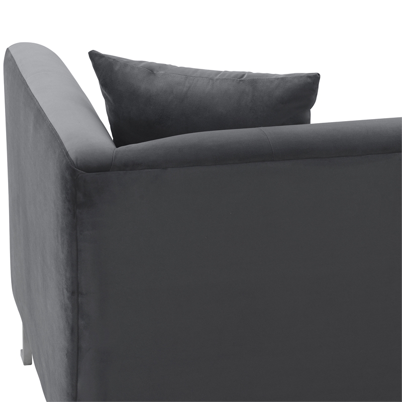 Maklaine Modern Fabric Upholstered/Metal Sofa in Gray/Brushed Stainless Steel