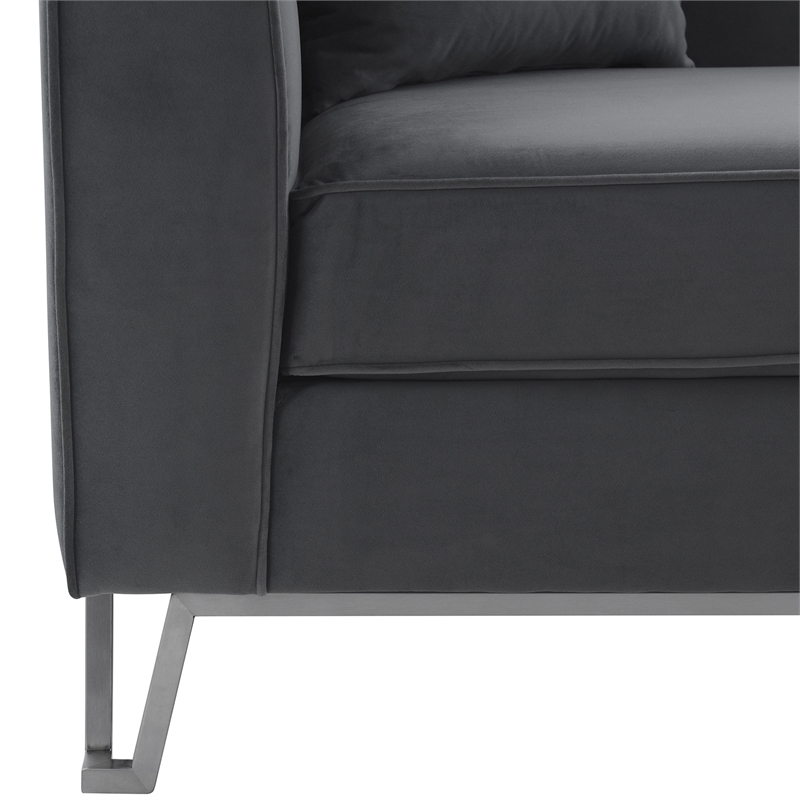 Maklaine Modern Fabric Upholstered/Metal Sofa in Gray/Brushed Stainless Steel