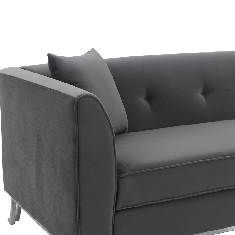 Maklaine Modern Fabric Upholstered/Metal Sofa in Gray/Brushed Stainless Steel