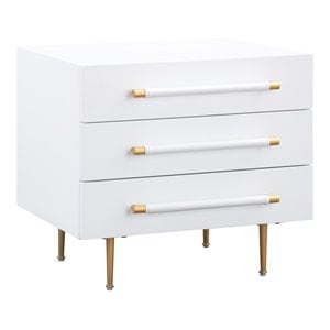 Maklaine 22&quotH Modern Acacia Wood Nightstand in White/Gold Finish