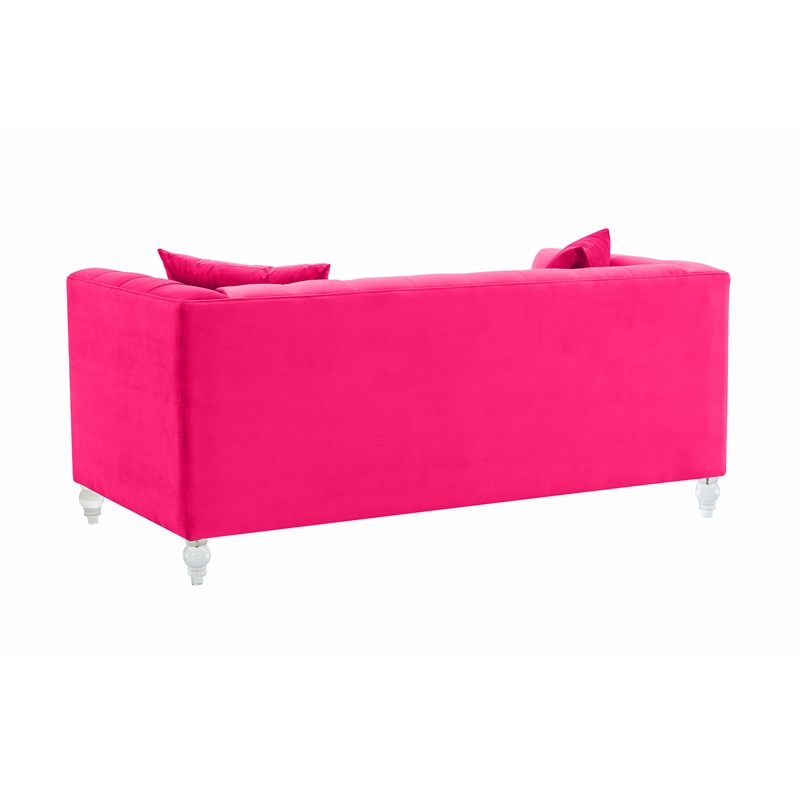 Maklaine Velvet Hot Pink Loveseat Rectangular Tufted 66.1
