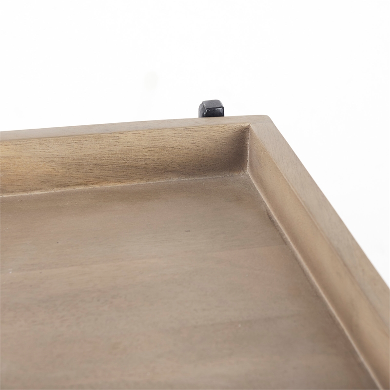 Maklaine Square Brown Wooden Black Iron Frame End Table (Set of 2)