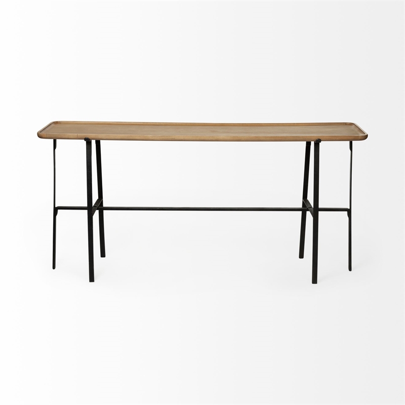 Maklaine Rectangular Raised Edge Solid Wood Console Table Brown
