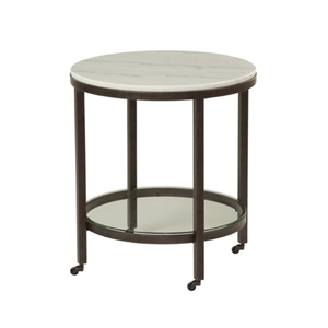 Maklaine Modern / Contemporary White Finish Marble Round End Table