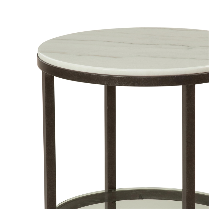 Maklaine Modern / Contemporary White Finish Marble Round End Table