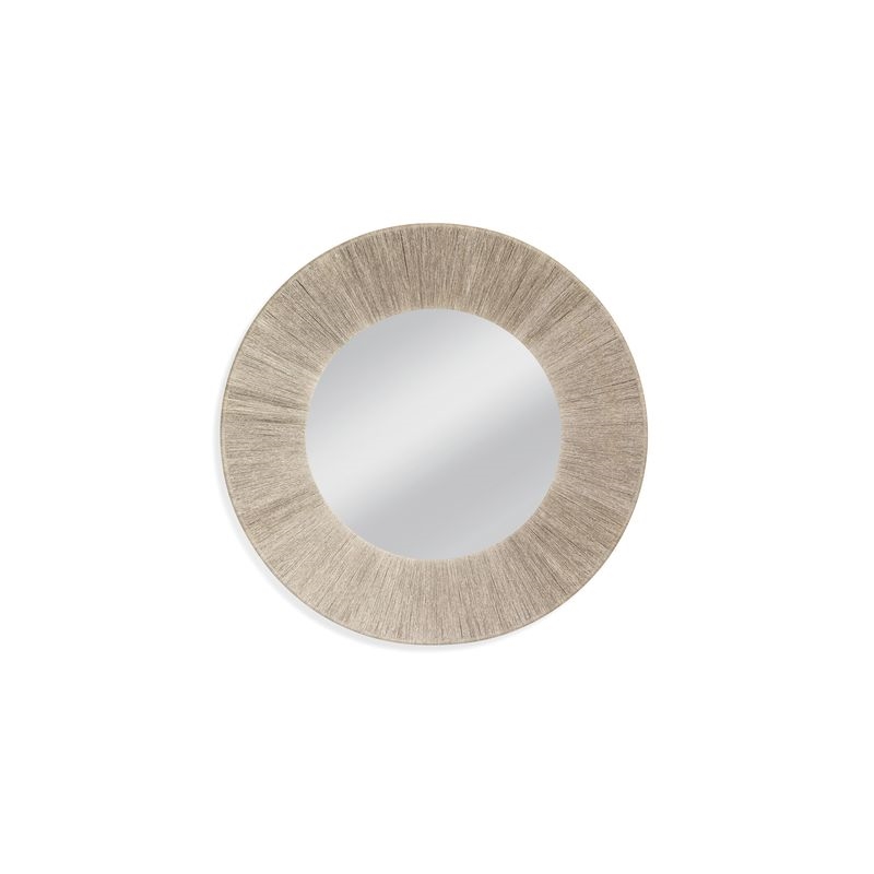Maklaine Large Round Coastal Fabric Rope Wall Mirror in Gray