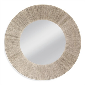 Maklaine Large Round Coastal Fabric Rope Wall Mirror in Gray