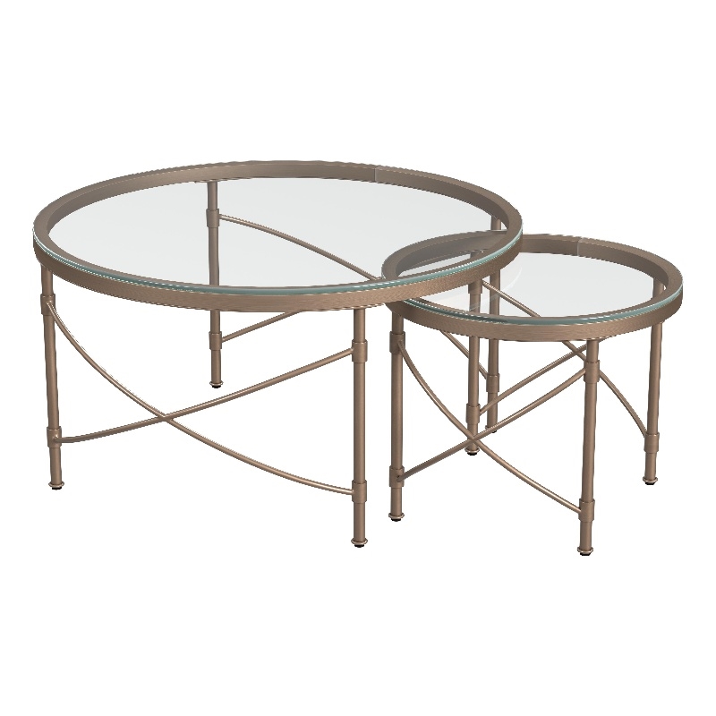 Maklaine Modern / Contemporary Round Metal and Glass Cocktail Table in Gold