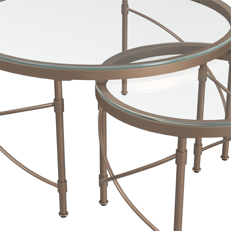 Maklaine Modern / Contemporary Round Metal and Glass Cocktail Table in Gold